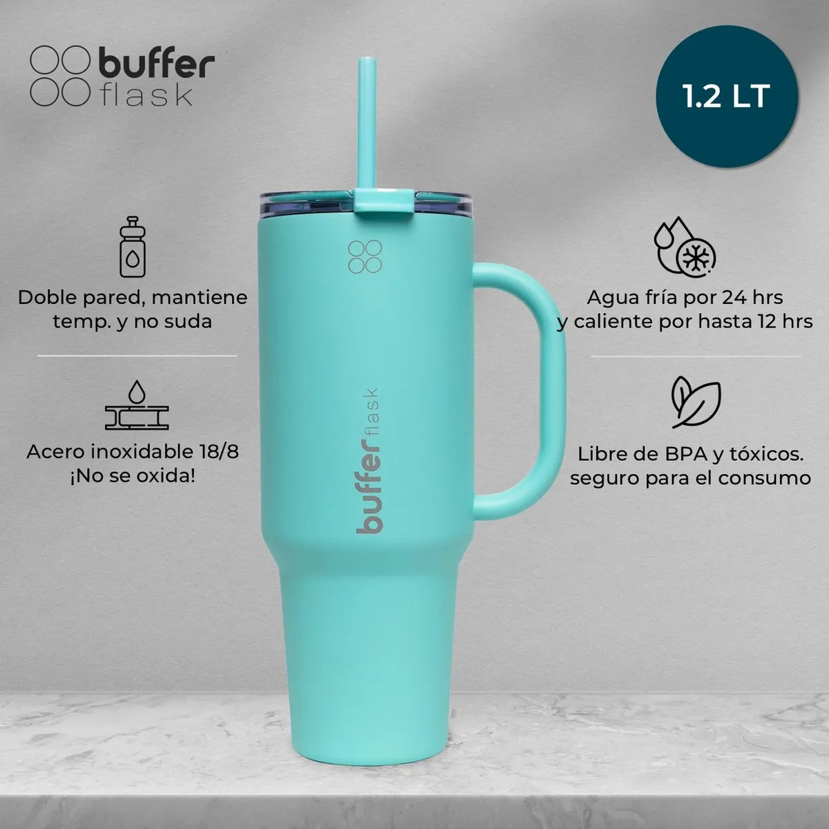 BUFFER FLASK - Vaso Termico Mug Buffer 1,2 Lt  Inox Frio  Calor - Turquesa