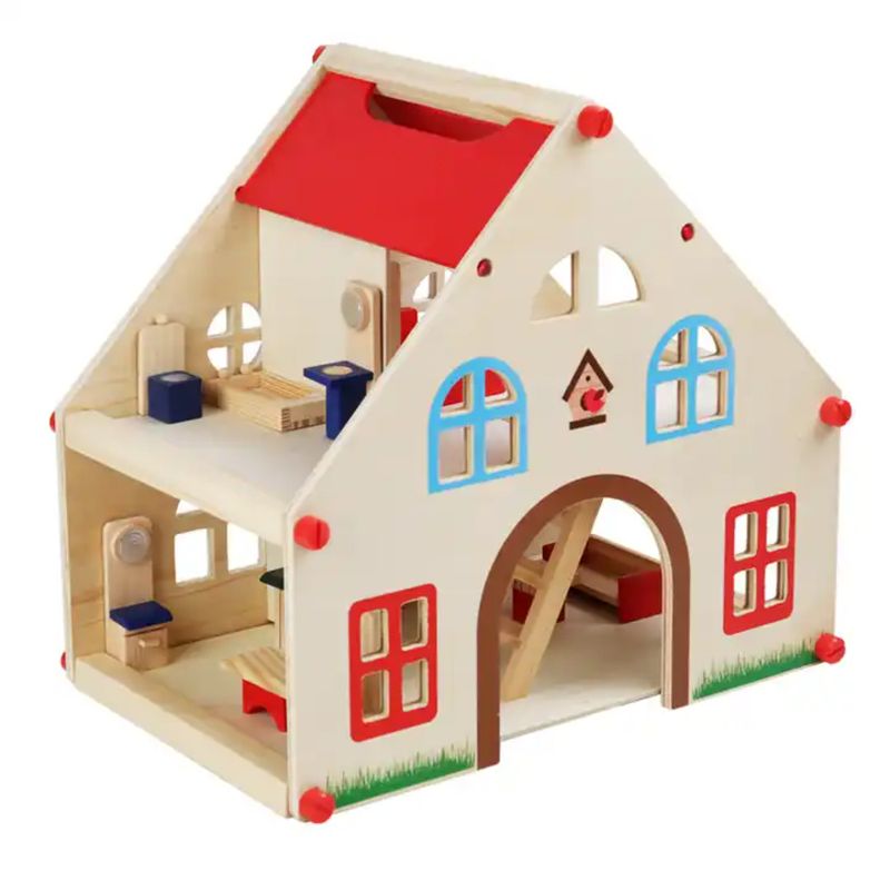 SPACEZAT - Casa de Muñeca de Madera Clásica con Muebles