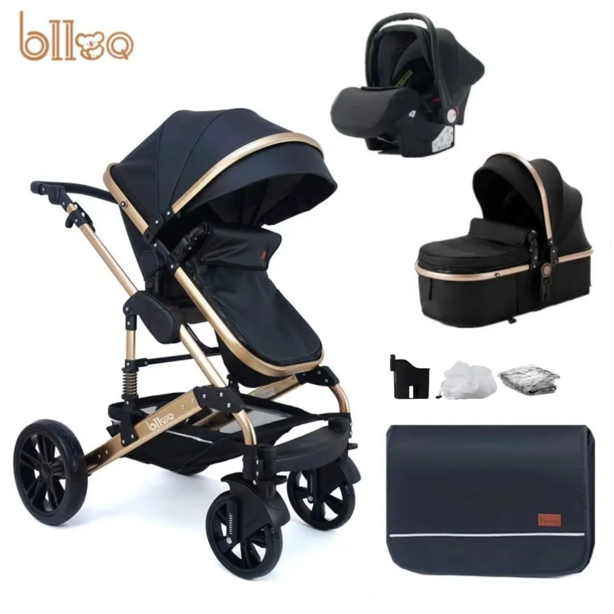 BLLOQ - Coche Cuna Bebé 5 En 1 Plegable Multifuncional Y Accesorios