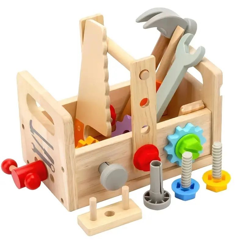 SPACEZAT - Caja de Herramientas y Tuercas de Madera Juguete Didáctico