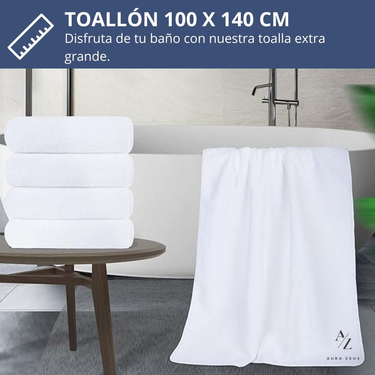 AZ AURAZEUS - Toallon Grande De Baño Blanco 100 X 140 Microfibra Playa De Mano Az