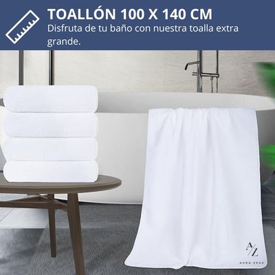 Imagen 2 del producto Toallon Grande De Baño Blanco 100 X 140 Microfibra Playa De Mano Az