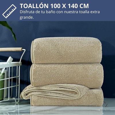 Imagen 2 del producto Toallon Grande De Baño Beige 100 X 140 Microfibra Playa De Mano Az