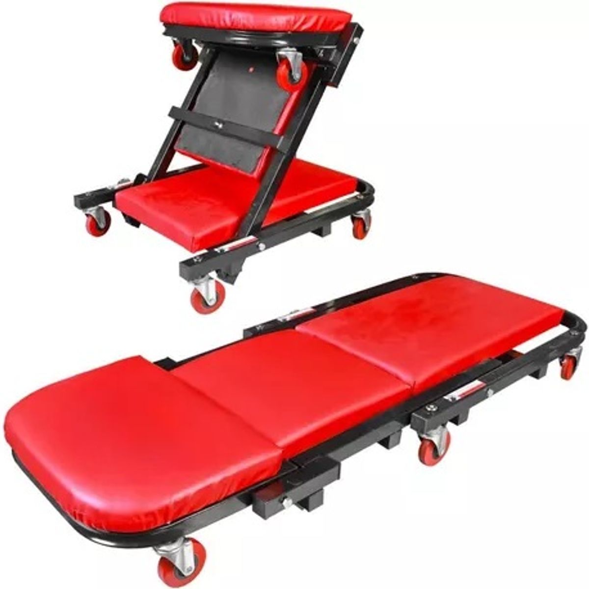 PROWAY - Piso Asiento Camilla Taller Mecanico Negra  Ajustable 2 En 1