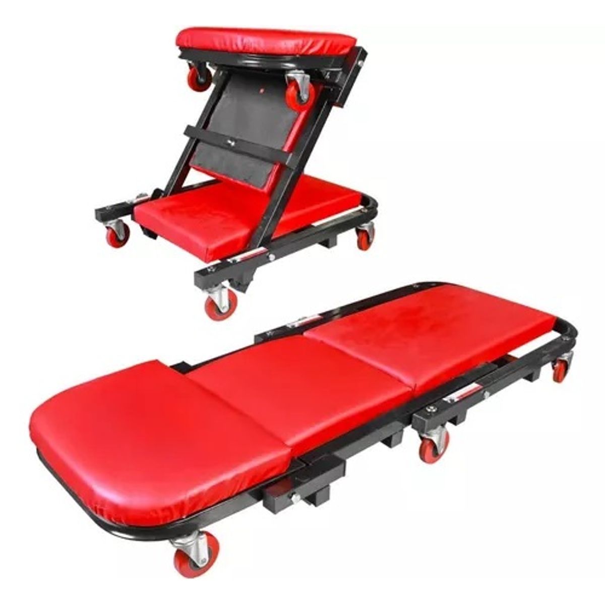 PROWAY - Piso Asiento Camilla Taller Mecanico Negra  Ajustable 2 En 1