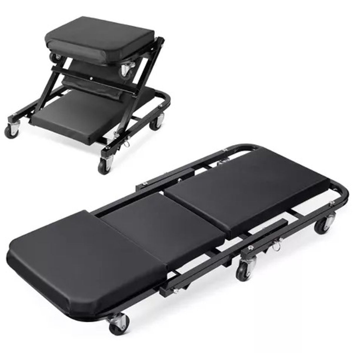 GENERICO - Camilla Asiento Piso Taller Mecanico Negra Ajustable 2 En 1