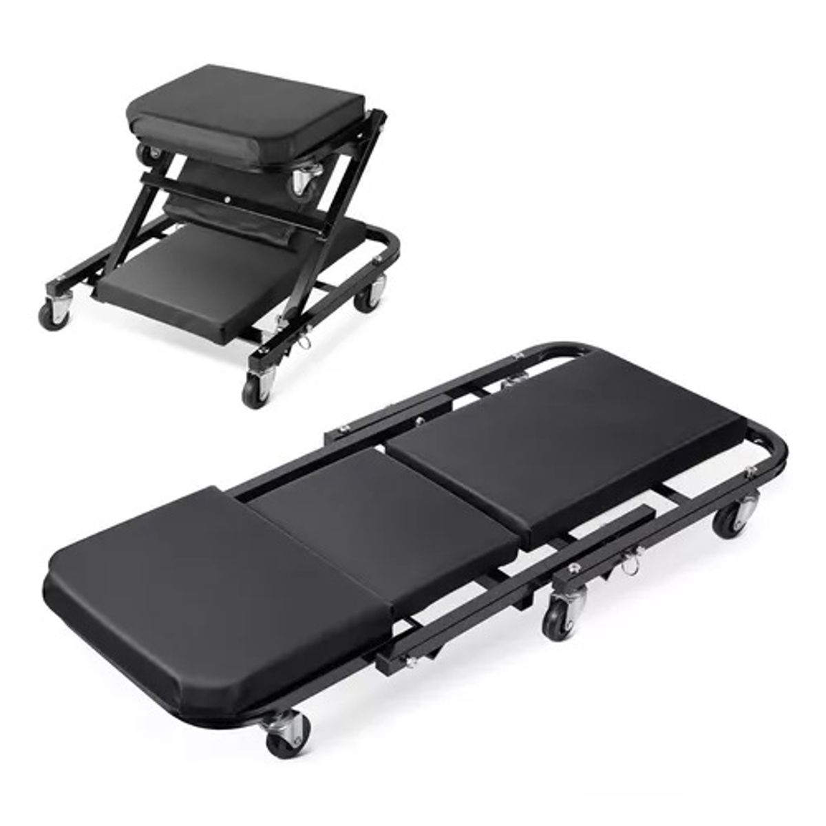 GENERICO - Camilla Asiento Piso Taller Mecanico Negra Ajustable 2 En 1
