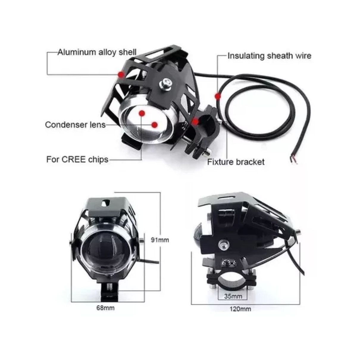 GENERICO - Neblineros Moto Led Pack 2 Delanteros + Switch Led 2200lm