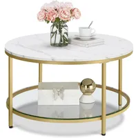Mesa de Centro Redonda Blanca Marmolada y Dorado Ekero