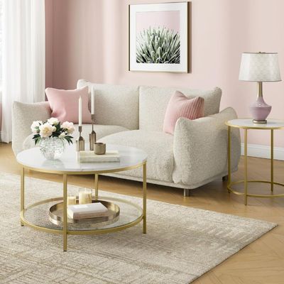 Imagen 2 del producto Mesa de Centro Redonda Blanca Marmolada y Dorado Ekero