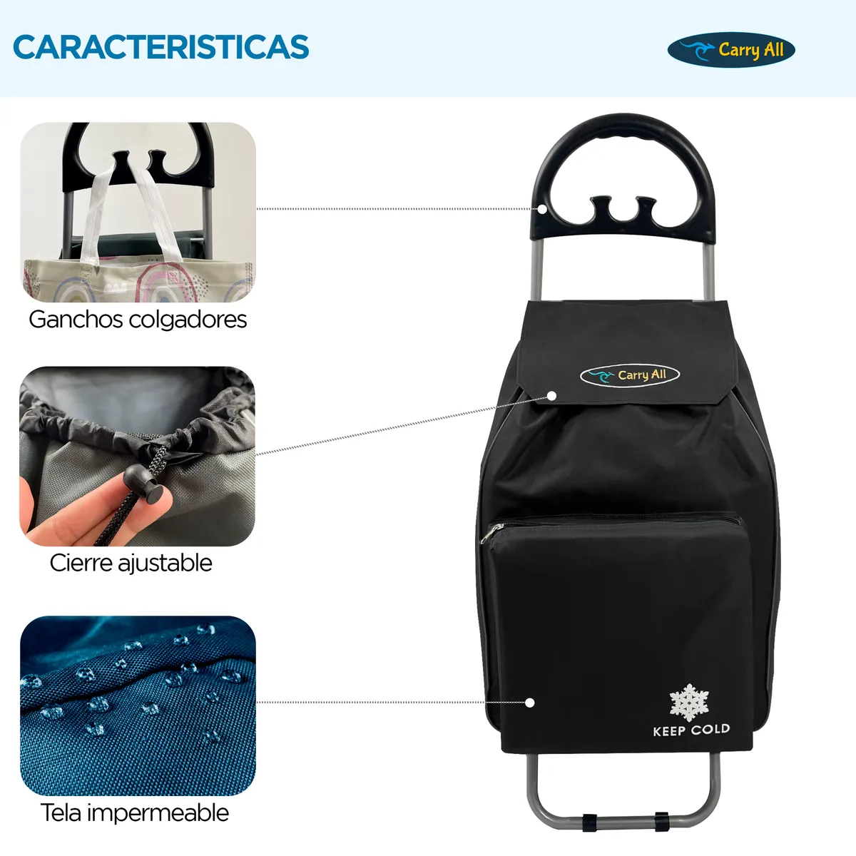 CARRY ALL - Carrito De Compras Plegable Carry All Glasgow 47 Litros Carro De Feria Negro