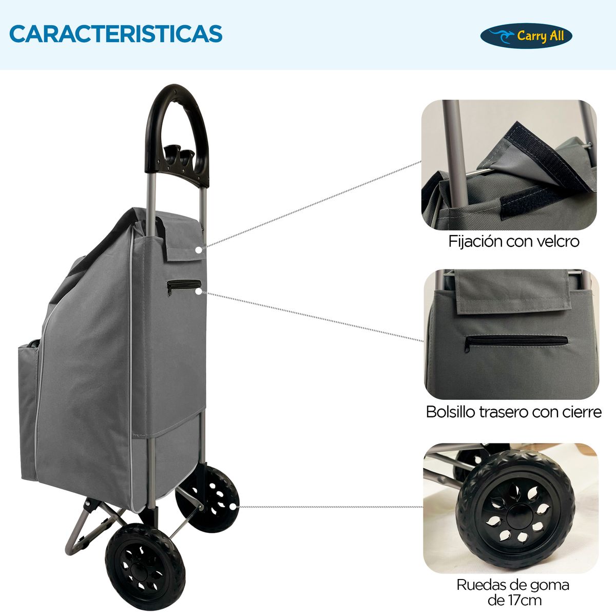 CARRY ALL - Carrito de Compras Plegable Carry All Glasgow 47 Litros Carro de Feria Gris
