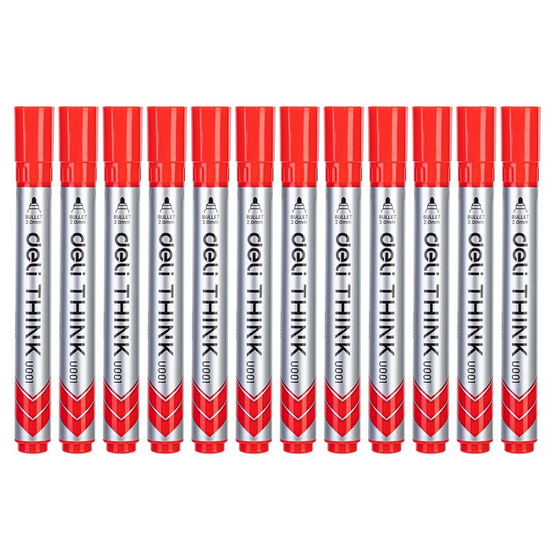 DELI - pack 12 Marcador para Pizarra Punta Redonda 20mm Rojo
