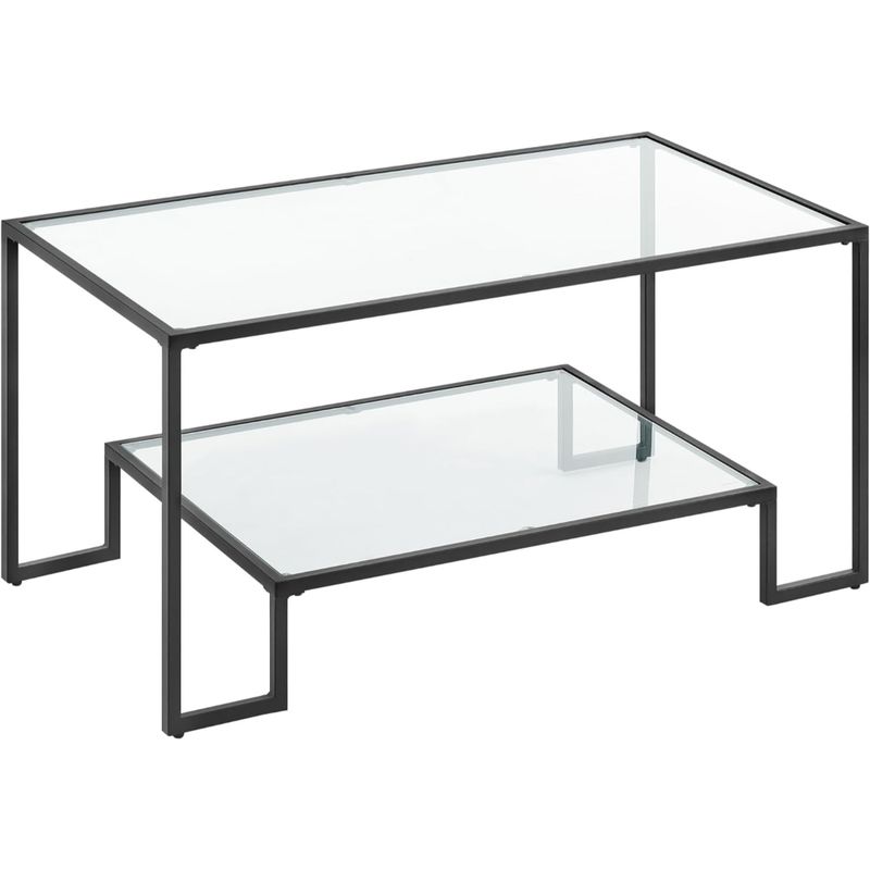 SPACEZAT - Mesa de Centro Rectangular de Vidrio y Fierro Negra Landala