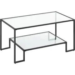 SPACEZAT - Mesa de Centro Rectangular de Vidrio y Fierro Negra Landala