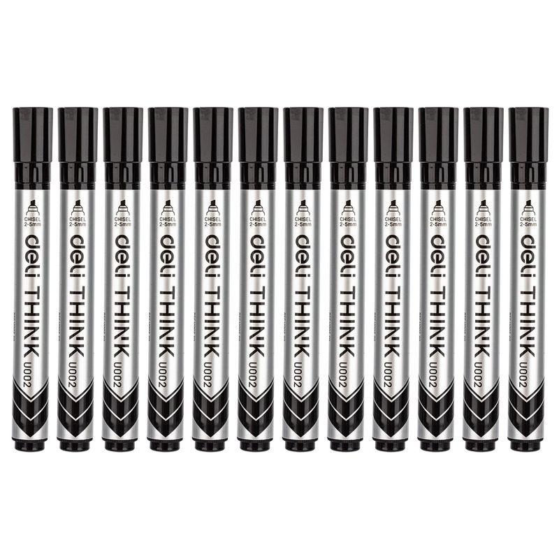 DELI - pack 12 Marcador de Pizarra Punta Biselada 2-5mm negro