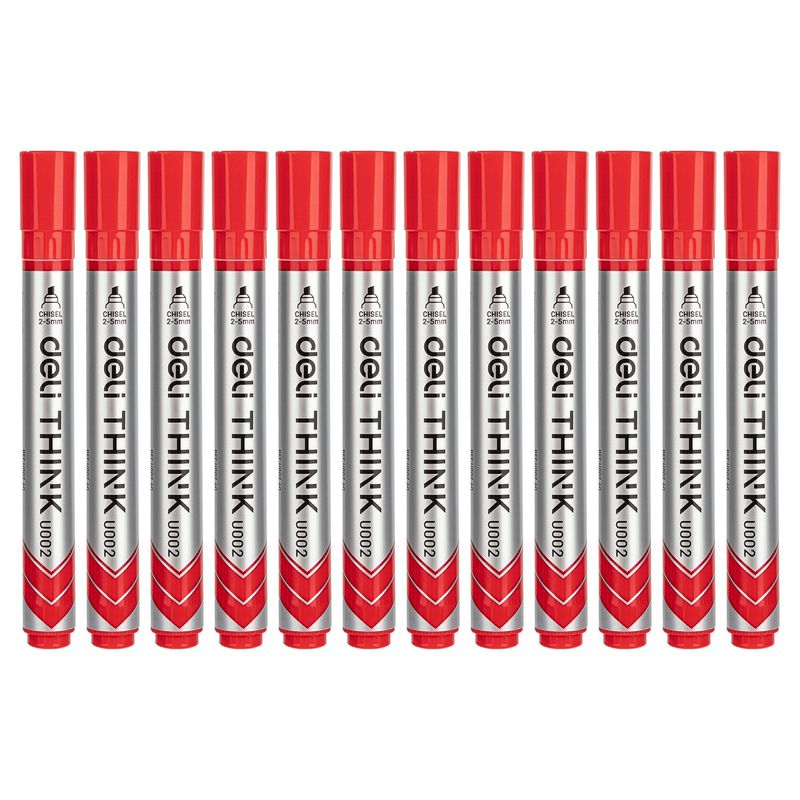 DELI - pack 24 Marcador de Pizarra Punta Biselada 2-5mm rojo