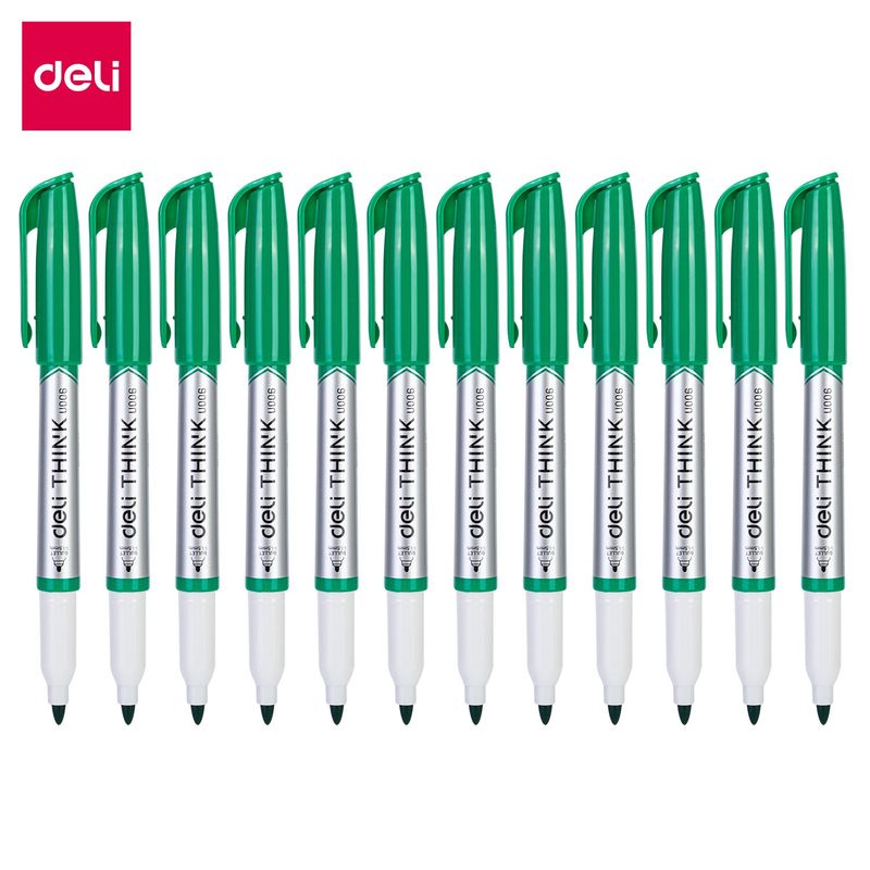 DELI - pack 12 Marcador para Pizarra Punta de Bala 1-15 mm verde