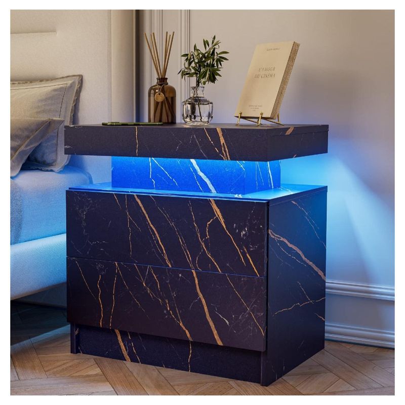 HOMER DESIGN - Velador Con Luz Led 2 Cajones