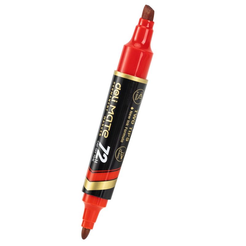 DELI - pack 12 Marcador Permanente Doble Punta Tinta Alemana rojo
