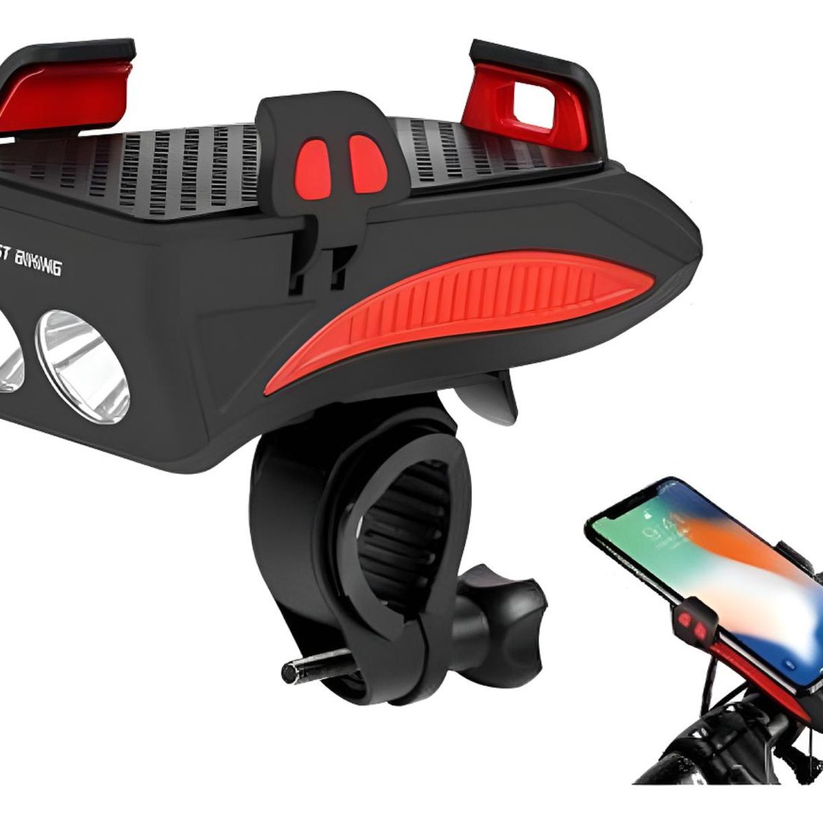 WEST BIKING - Luz Bocina Porta Carga Celular Bicicleta Delantera Foco Usb - Rojo