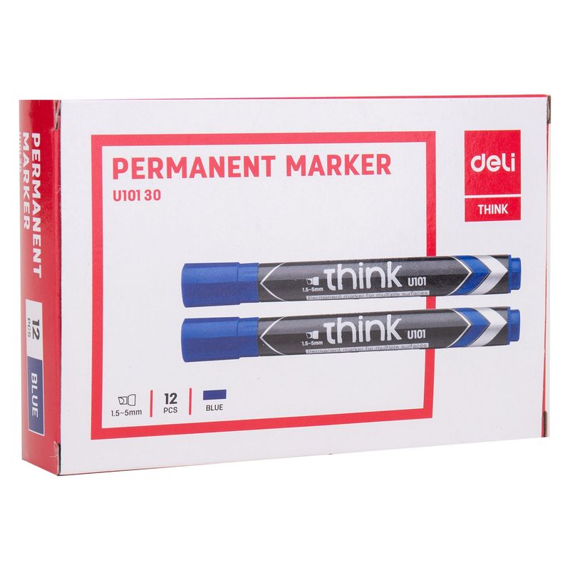 DELI - pack 12 Marcador Permanente Punta Biselada 15-5 mm azul