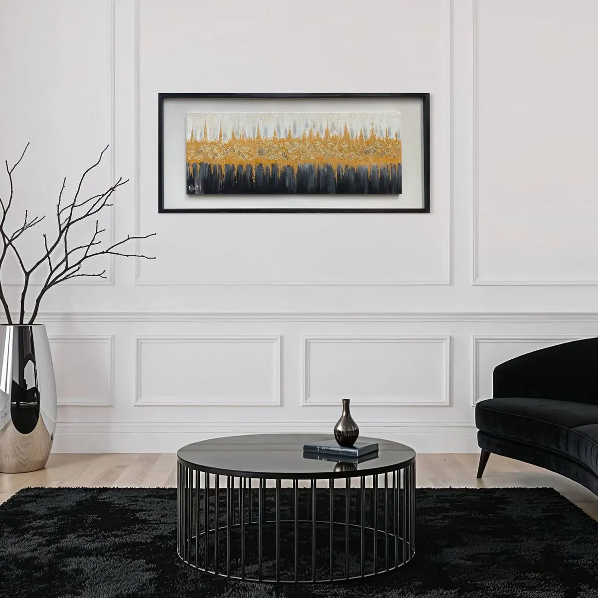 DEKAM DISEÑO - CUADRO ABSTRACTO GRIS DORADO CON MARCO 126X56 CMS