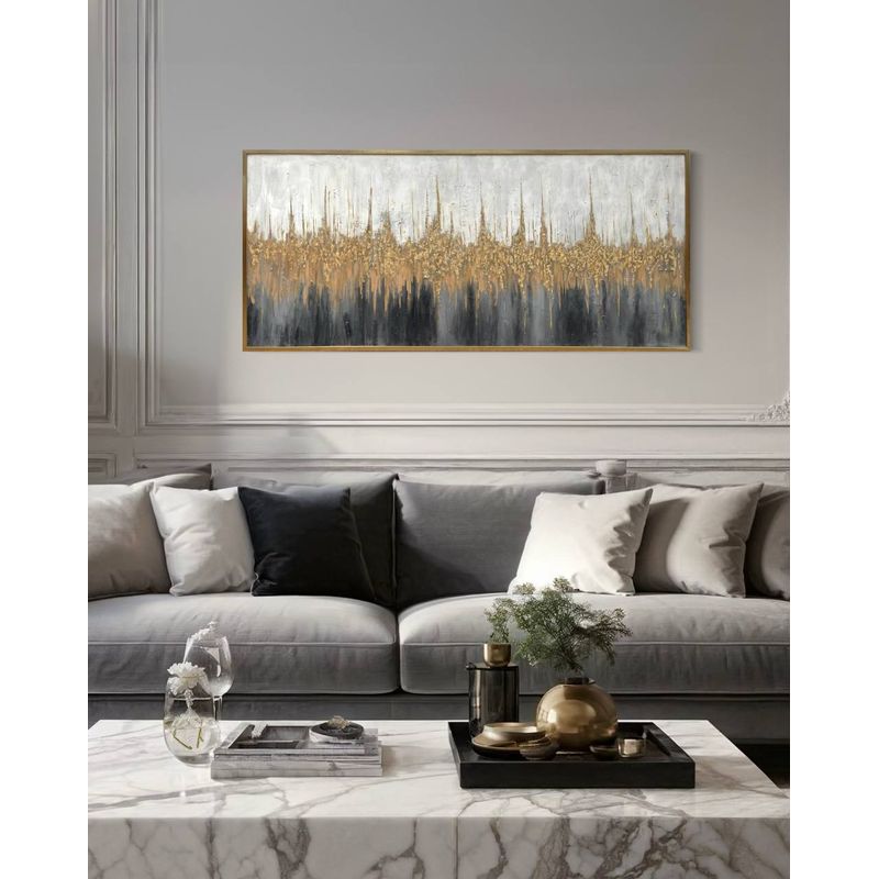 DEKAM DISEÑO - CUADRO ABSTRACTO GRIS DORADO CON MARCO DORADO TAMAÑO XL 183X83 CMS