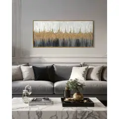 DEKAM DISEÑO - CUADRO ABSTRACTO GRIS DORADO CON MARCO DORADO TAMAÑO XL 183X83 CMS