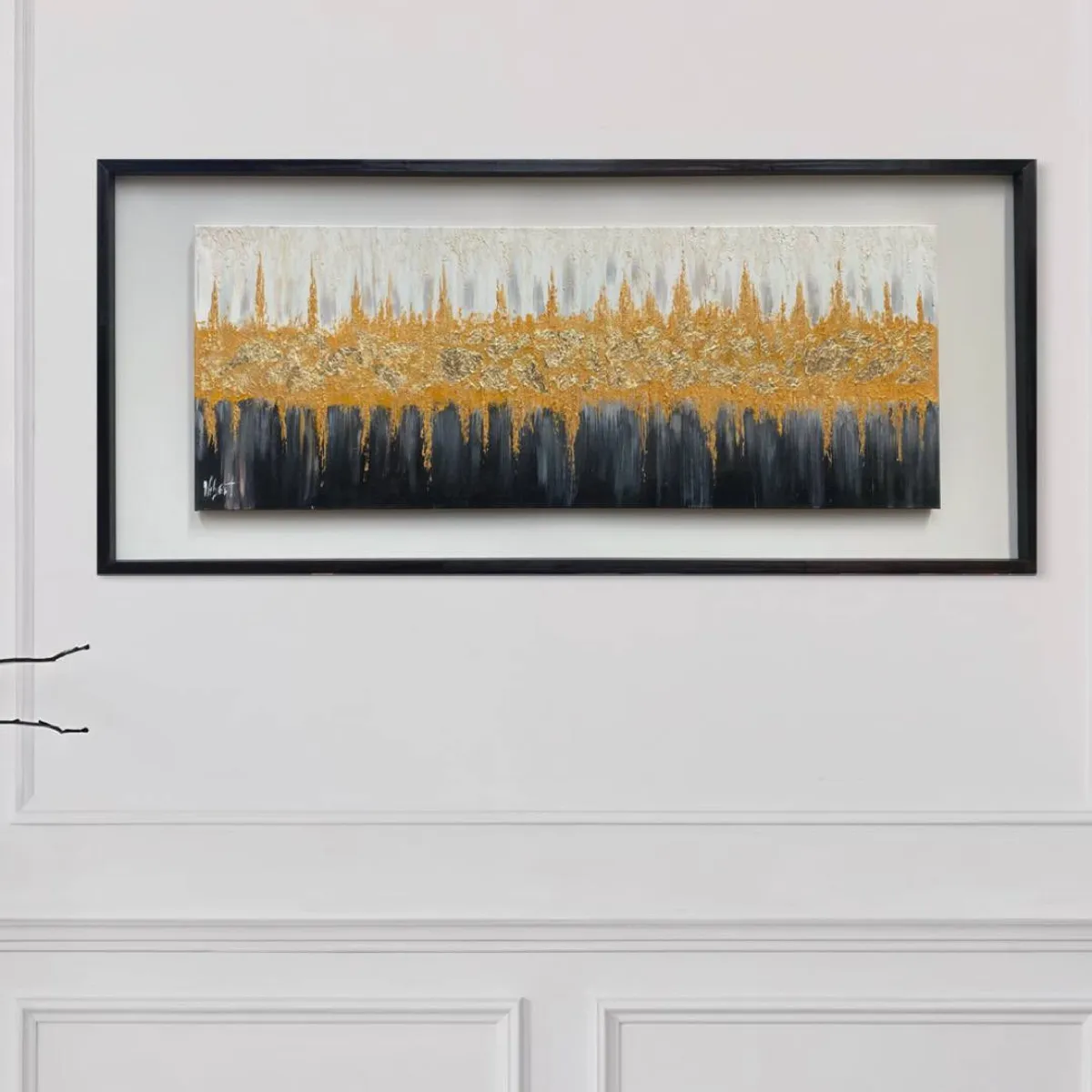 DEKAM DISEÑO - CUADRO ABSTRACTO GRIS DORADO CON MARCO 126X56 CMS