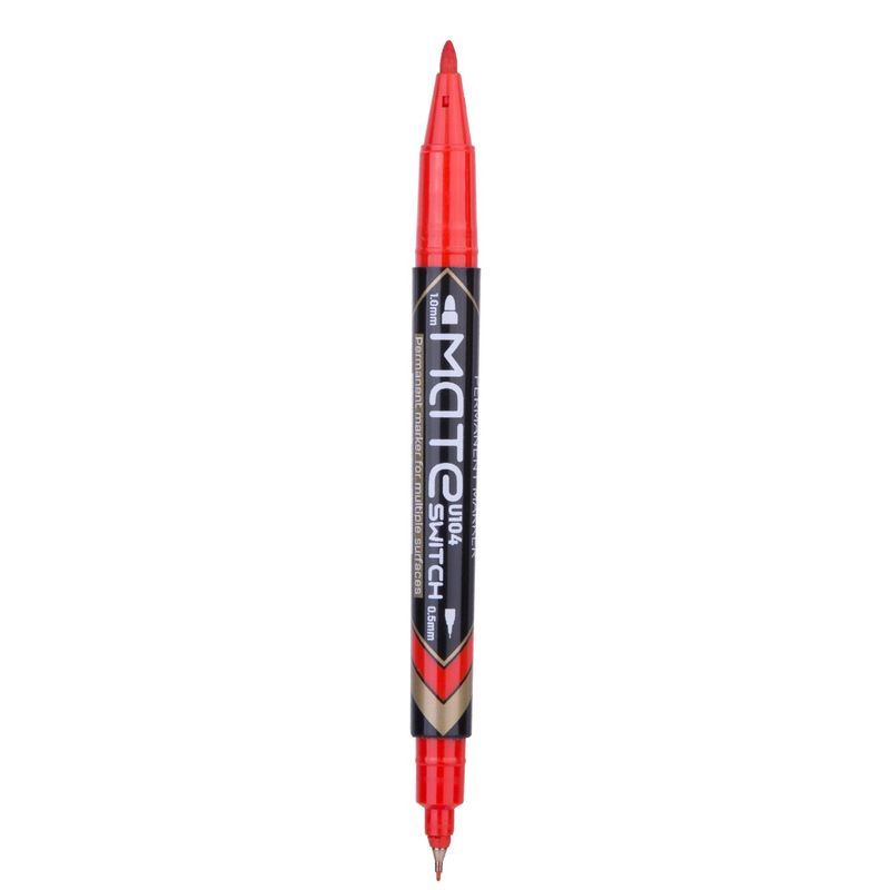 DELI - pack 12 Marcador Permanente Doble Punta Secado Rápido rojo