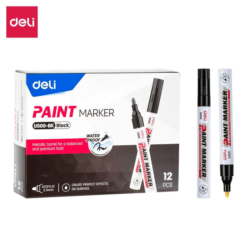 DELI - pack 12 Marcador pintura al óleo punta redonda 2mm blanca