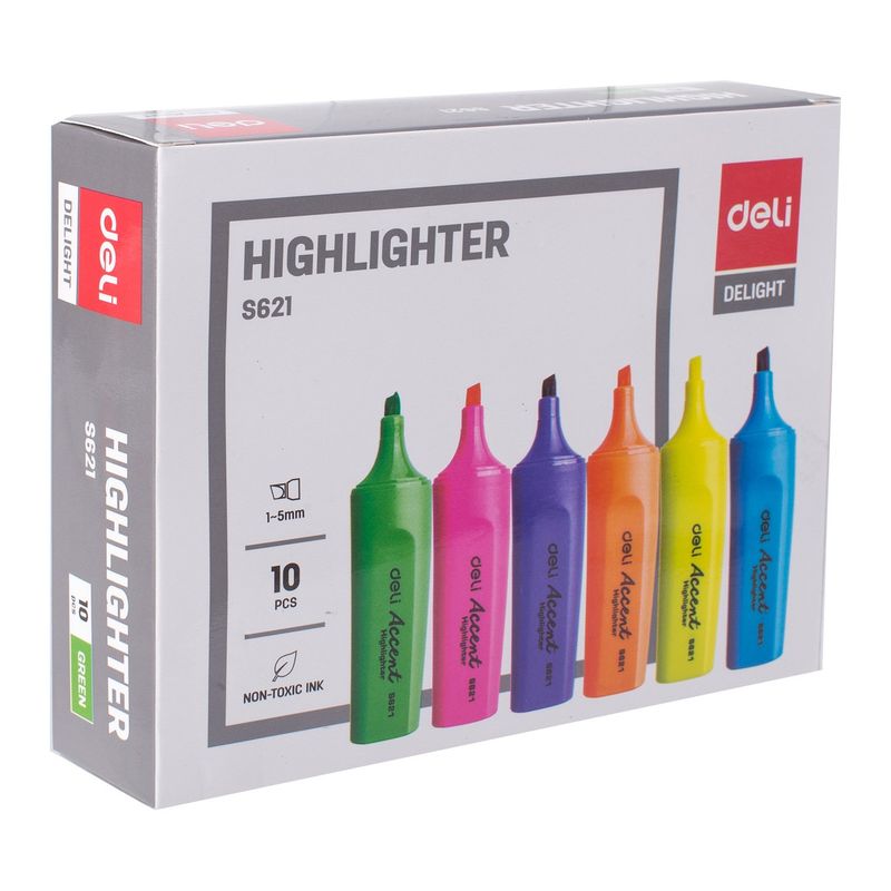 DELI - pack 10 Destacador punta biselada 1-5 mm no tóxico rosado