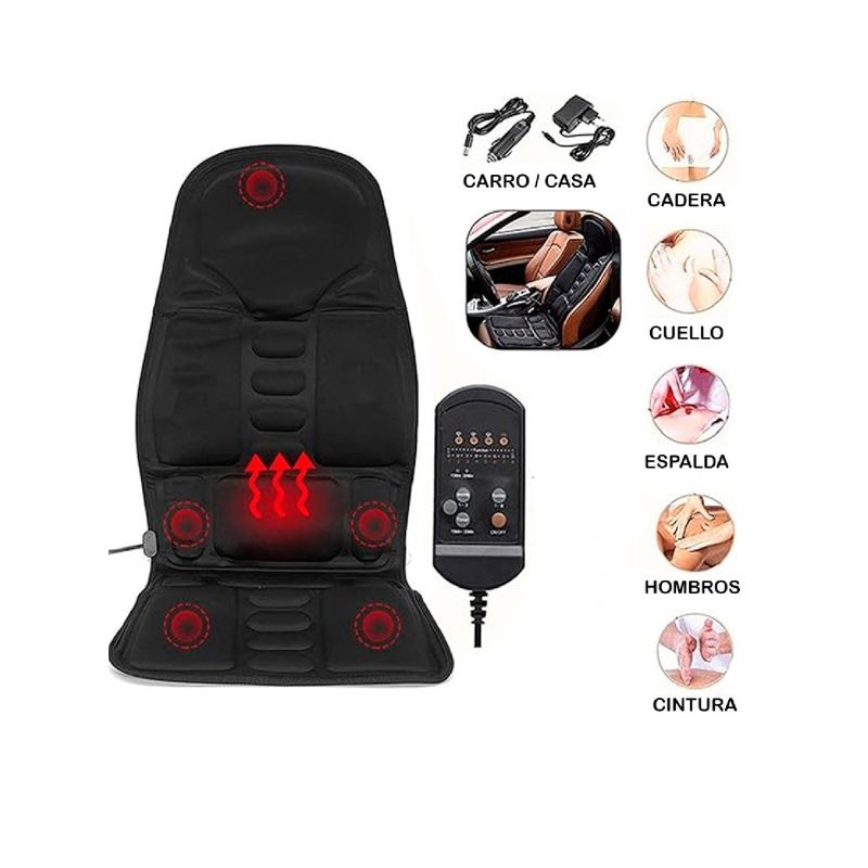 ANGELES DEL HOGAR - Masajeador cubre Asiento Auto casa oficina Negro 12v usb