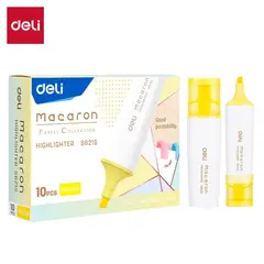 DELI - Pack 10 Destacador Pastel Macaron Punta biselada amarillo