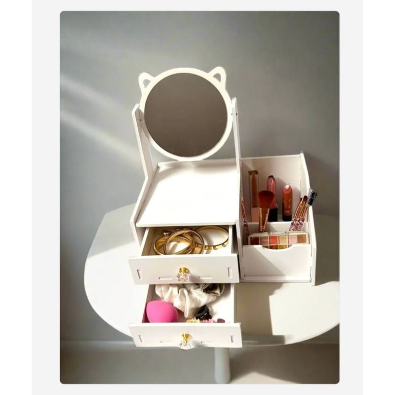GENERICO - Organizador para cosméticos con espejo en forma de orejas de gato