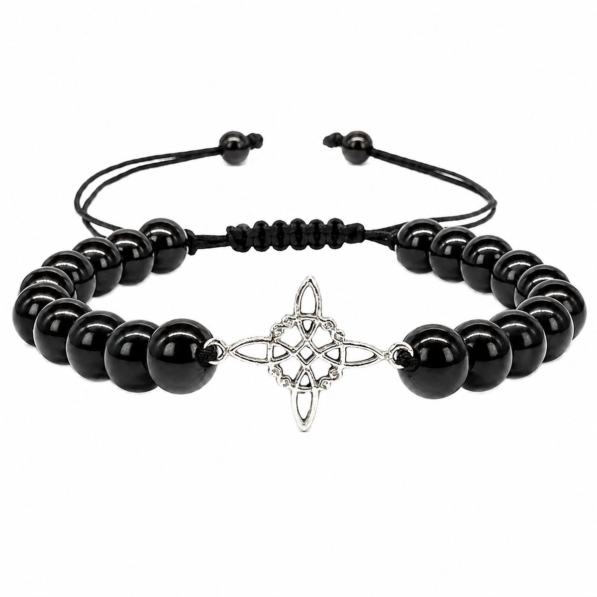 GENERICO - Pulsera Shungita Original con Dije Nudo de Bruja de Plata