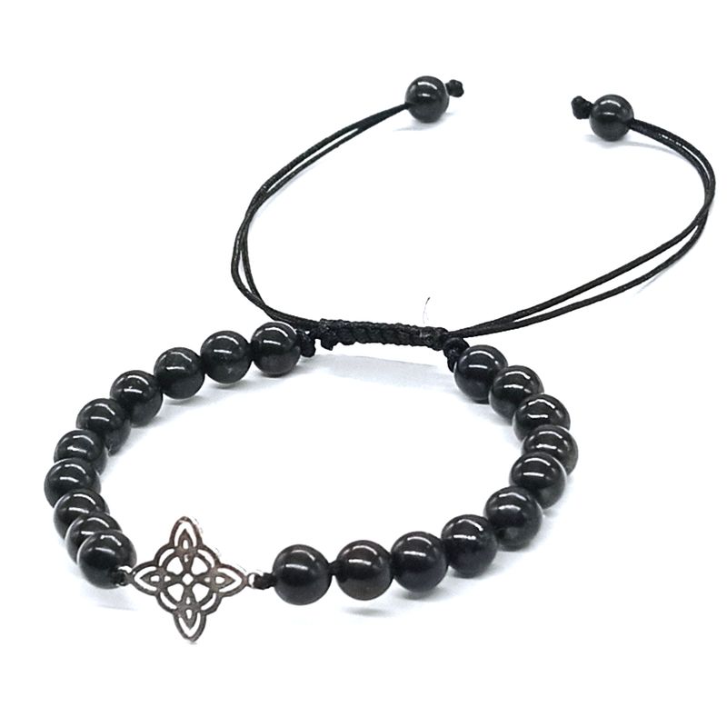 GENERICO - Pulsera Shungita Original con Dije Nudo de Bruja de Plata