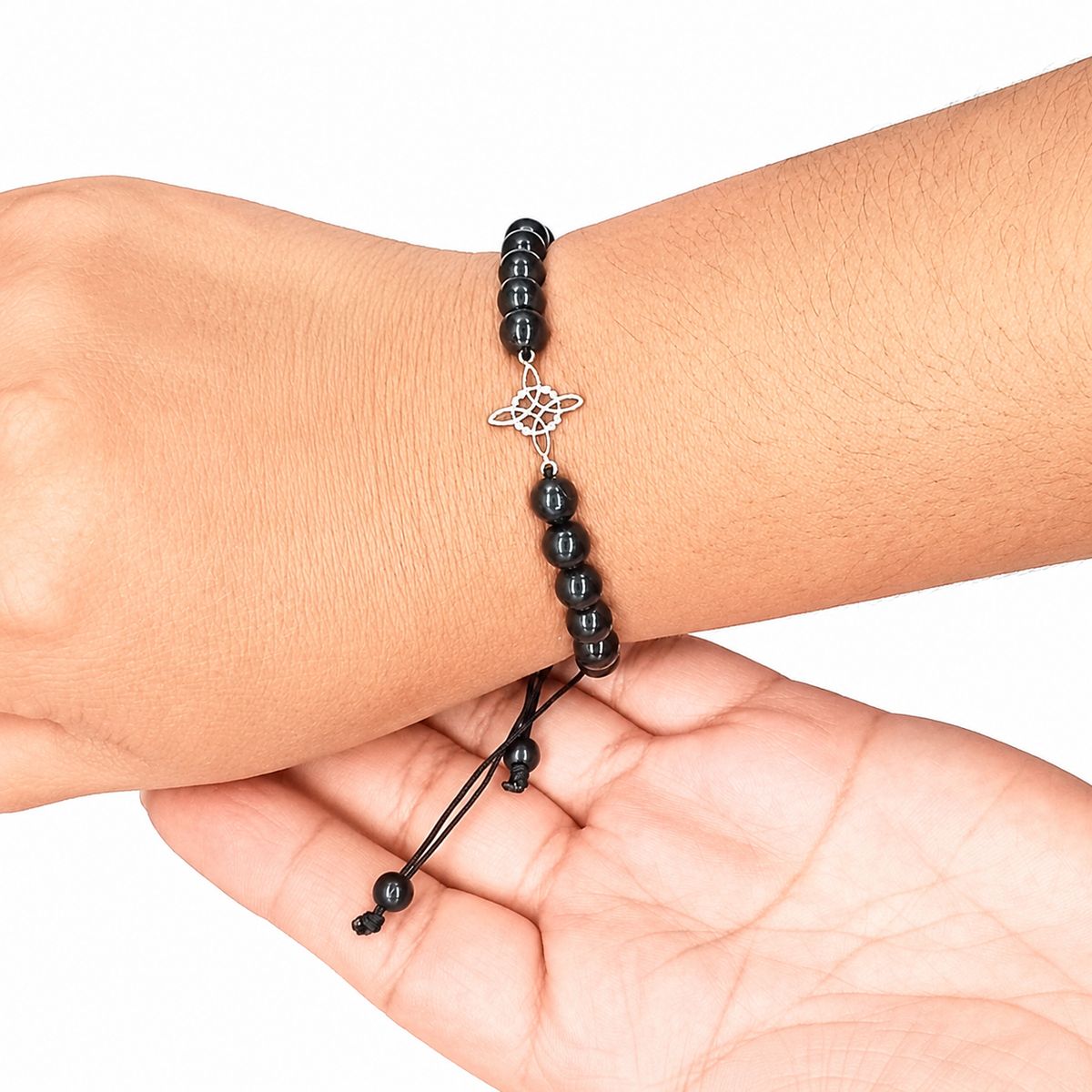 GENERICO - Pulsera Shungita Original con Dije Nudo de Bruja de Plata