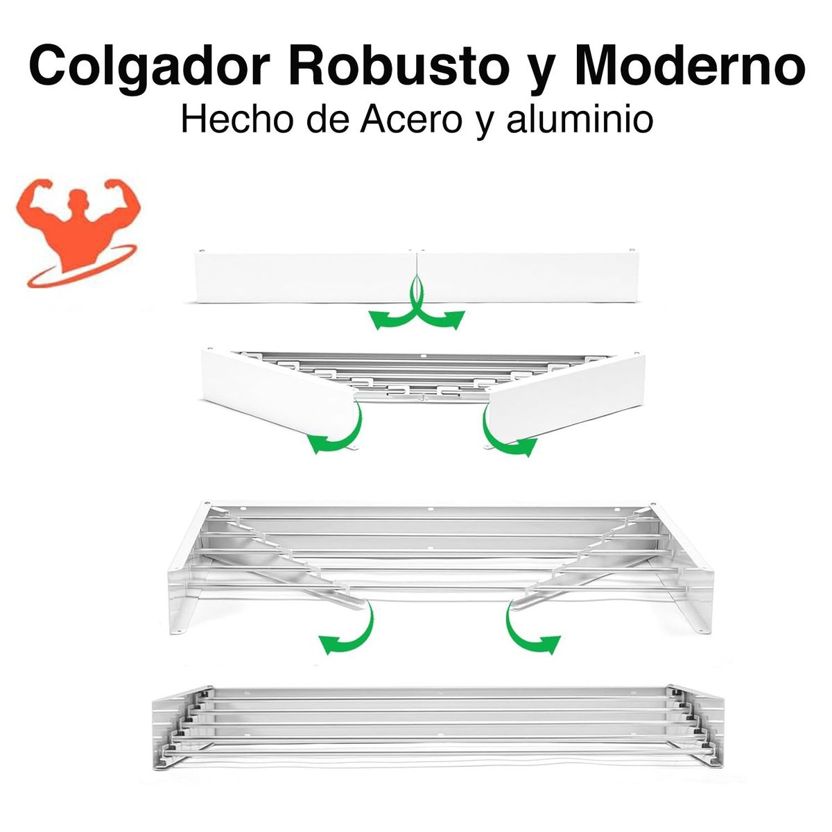 MIABU - Colgador ropa plegable pared oculto robusto 80 x 40 cms
