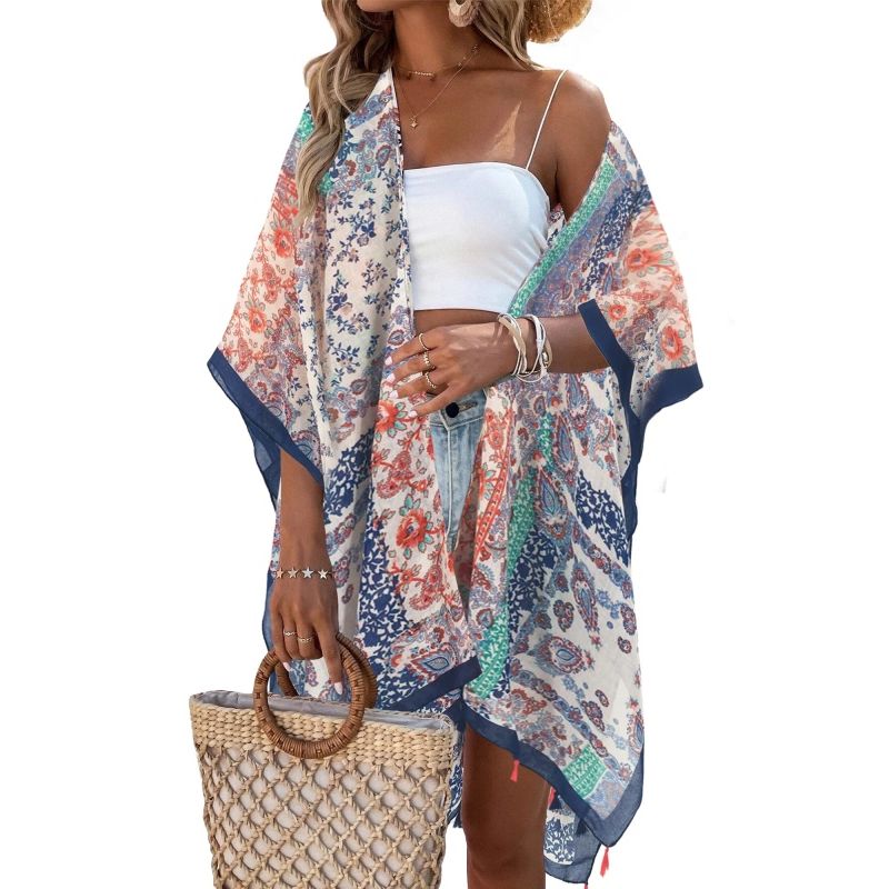 MOSS ROSE - Cover up de mujer ropa de playa con estampado bohemio