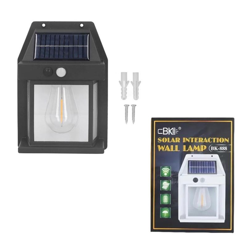 GENERICO - Lampara De Pared Solar Foco Con Sensor De Movimiento Cálida Negro