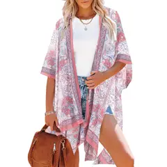 MOSS ROSE - Cover up de mujer ropa de playa con estampado bohemio