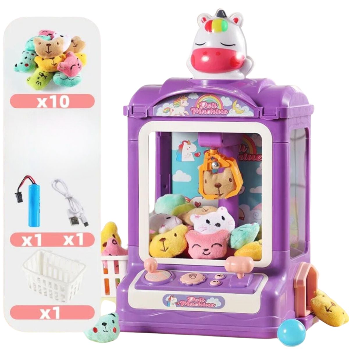 GENERICO - Máquina de captura juguetes con garras Purple Unicorn