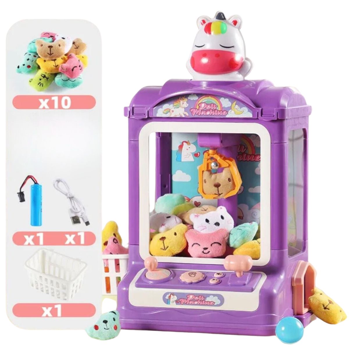 GENERICO - Máquina de captura juguetes con garras Purple Unicorn