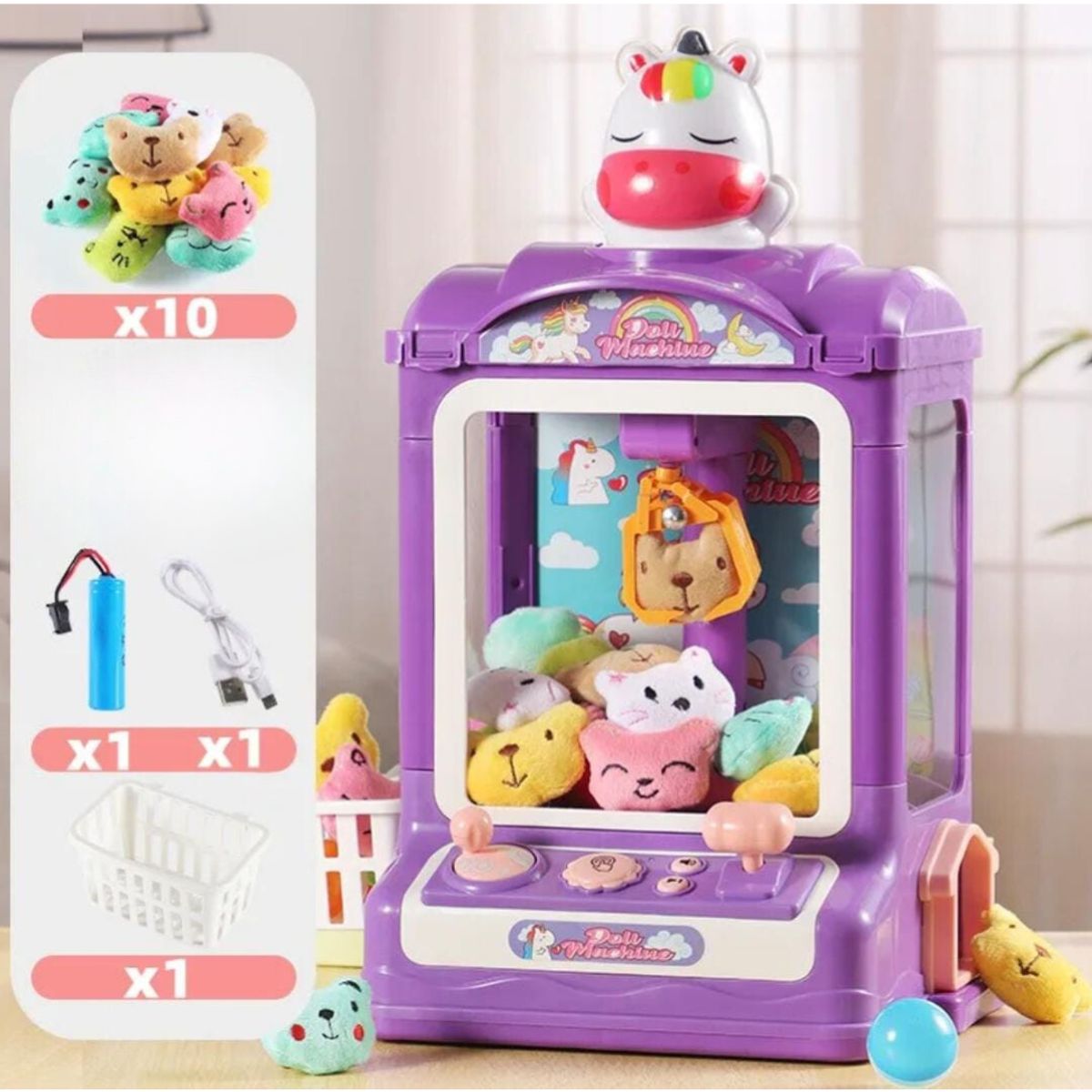 GENERICO - Máquina de captura juguetes con garras Purple Unicorn
