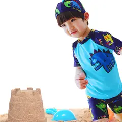 JUMP KIDS - Traje De Baño 3 Piezas Manga Corta Dinosaurios Azul