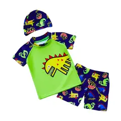 JUMP KIDS - Traje De Baño 3 Piezas Manga Corta Dinosaurios Verdes
