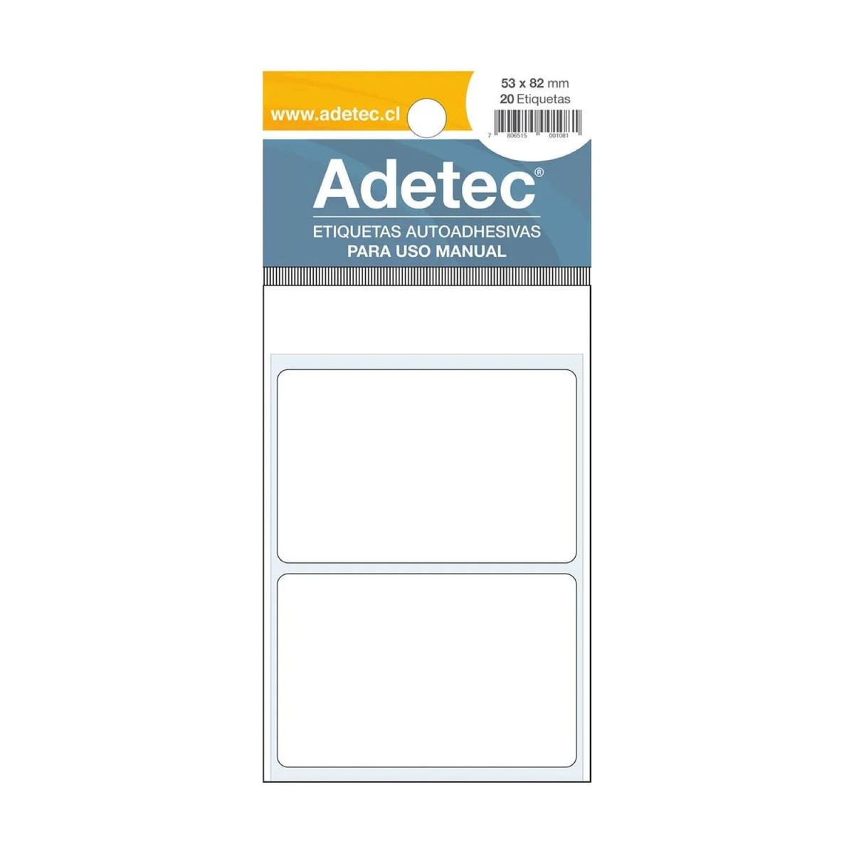 ADETEC - 20 Etiquetas Manual Adetec Rectangular Blanca 53x82 mm