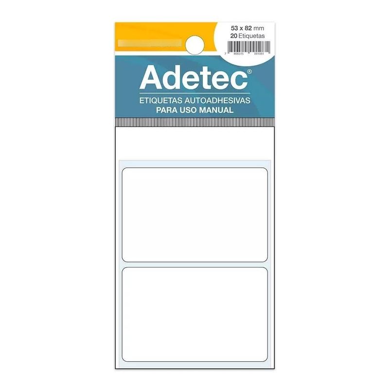 ADETEC - 20 Etiquetas Manual Adetec Rectangular Blanca 53x82 mm